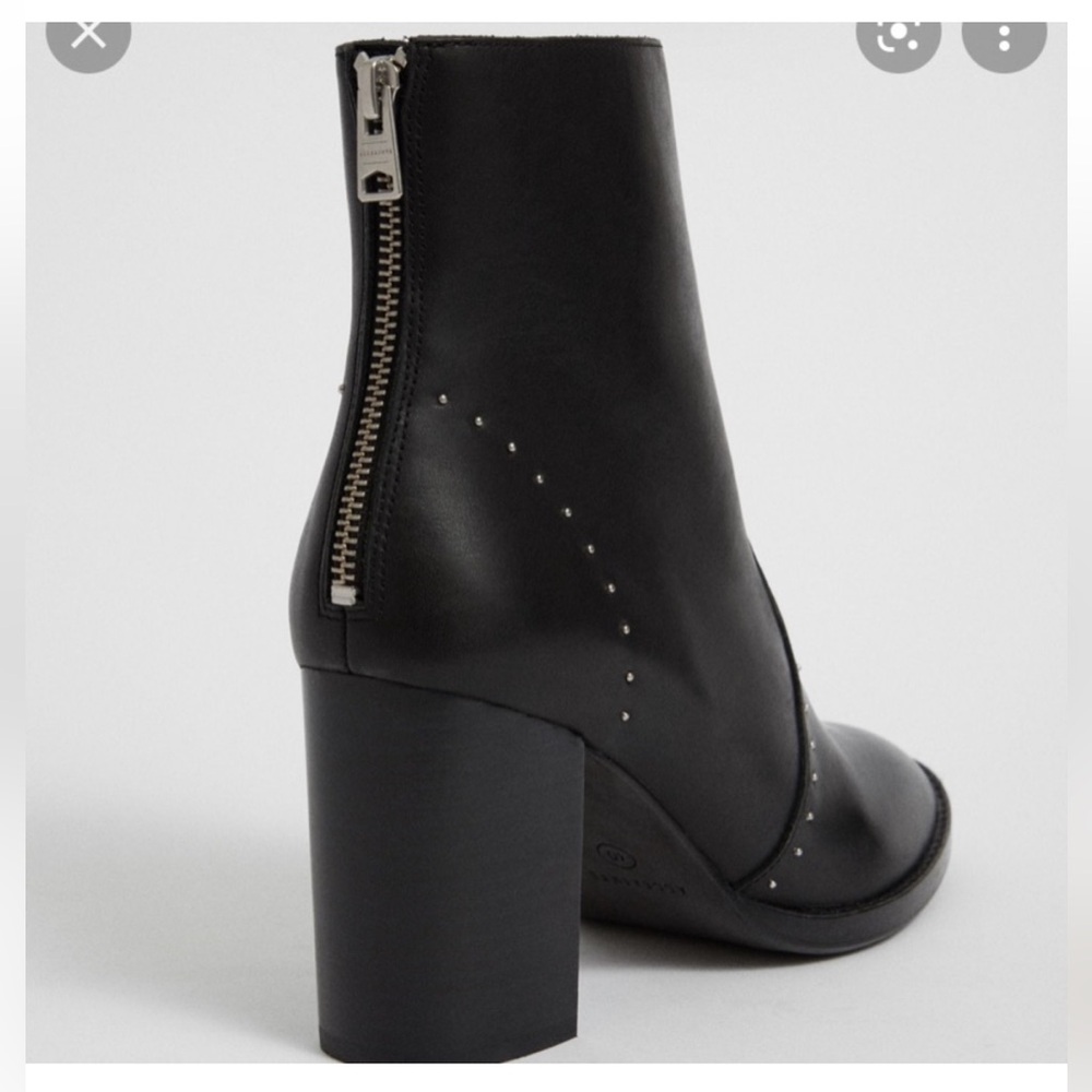 All Saints Black Leather Studded Block Heel Ankle Boots - Picture 2 of 13